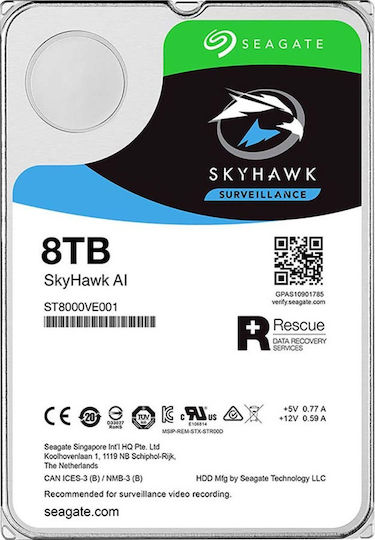 Seagate SkyHawk AI Surveillance 8TB HDD Hard Drive 3.5" SATA III 7200rpm with 256MB Cache for Recorder / NAS / Server ST8000VE001 vue 4