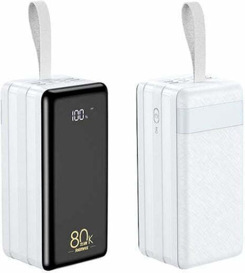 Remax RPP-291 Power Bank 80000mAh 22.5W with 2 USB-A Ports and USB-C Port Power Delivery White