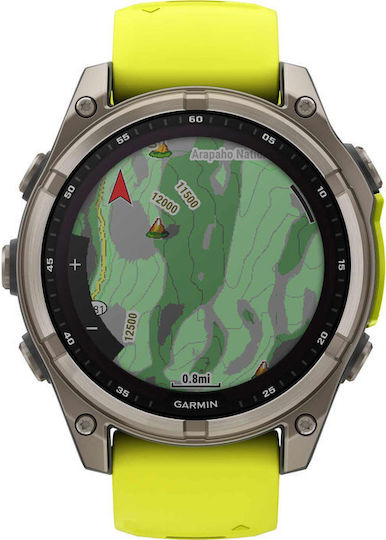 Garmin Fenix 8 Solar Titanium 47mm Waterproof Smartwatch with Heart Rate Monitor (Sapphire, Titanium With Amp Yellow/Graphite Silicone Band) view 7