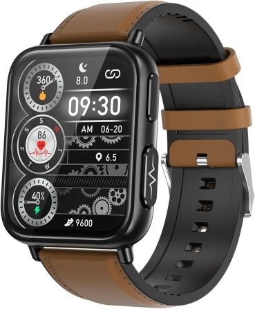 Tk10 1.91 Inch Ip68 Waterproof Leather Band Smart Watch Supports Ai Medical Diagnosis Blood Oxygen Body Temperature Monitoring Brown view 1