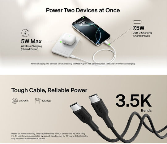 Belkin BoostCharge Slim Magnetic MagSafe Power Bank 5000mAh with USB-C Port White view 4