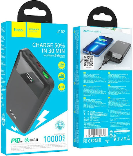 Hoco J102 Power Bank 10000mAh 20W with USB-A Port and USB-C Port Quick Charge 3.0 Black view 3