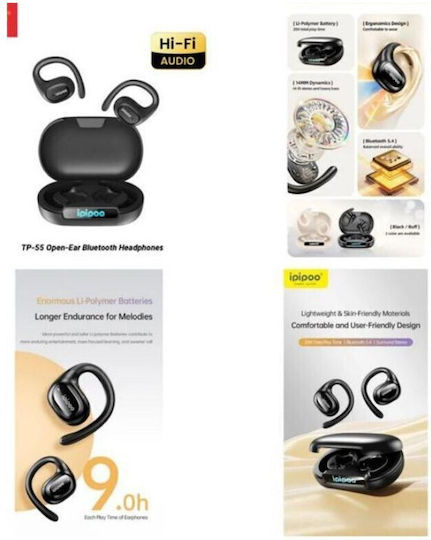 Ipipoo TP-55 In-ear Bluetooth Handsfree Earphones with Sweat Resistance and Charging Case Black view 2