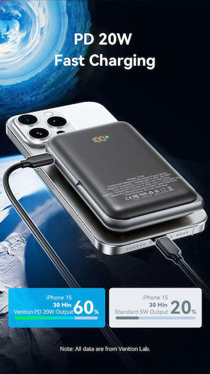 Vention FHNB0 MagSafe Power Bank 10000mAh 20W with USB-C Port Power Delivery Black view 8