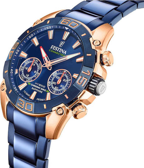 Festina Chrono Bike Hybrid Stainless Steel 45mm Waterproof Smartwatch (Blue Steel Bracelet) view 5