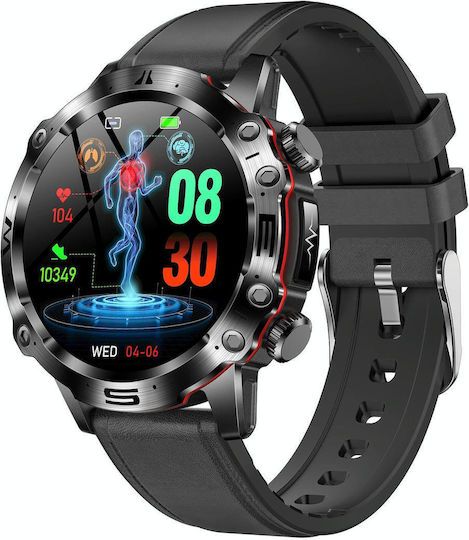 Et482 1.43 Inch Amoled Screen Sports Smart Watch Support Bluethooth Call Ecg Function Black Leather Band view 1