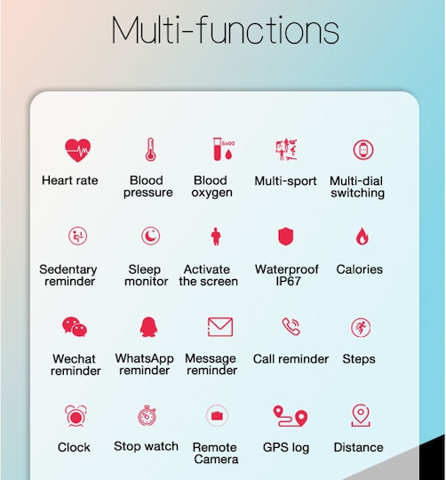 B9 Smartwatch with Heart Rate Monitor (Pink) vue 2