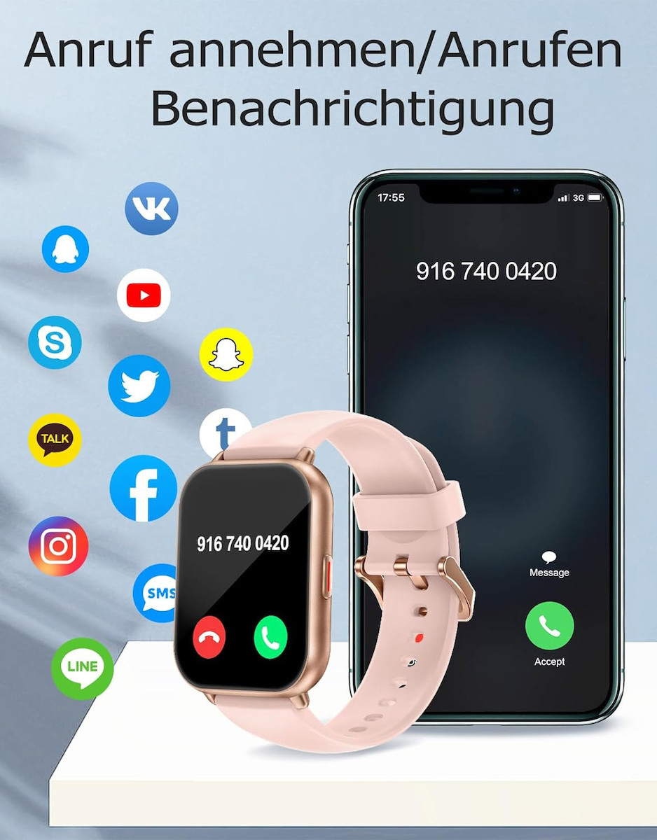 Ruimen D1 Smartwatch with SIM and Heart Rate Monitor (Pink) view 2