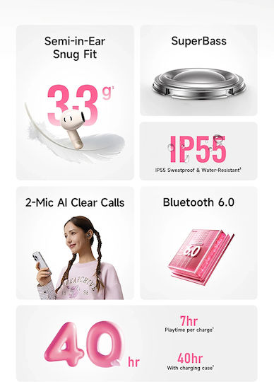 Baseus Bass BS2 Lite In-ear Bluetooth Handsfree Earphones with Sweat Resistance and Charging Case Cosmic Black view 6