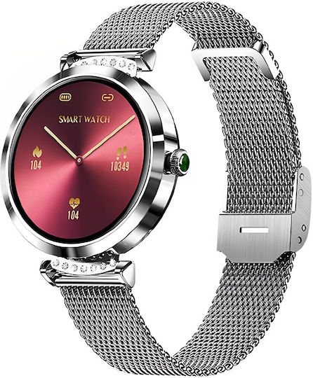 Smartwatch Lady's Diamond Idealstore Screen Size 1.9" Water Resistant Bluetooth Heart Rate Monitor Blood Oxygen Call Text Notifications Multi Sport Compatible Ios Android Silver