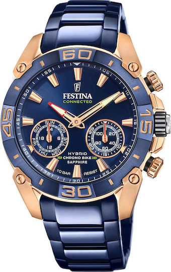 Festina Chrono Bike Hybrid Stainless Steel 45mm Waterproof Smartwatch (Blue Steel Bracelet) view 1