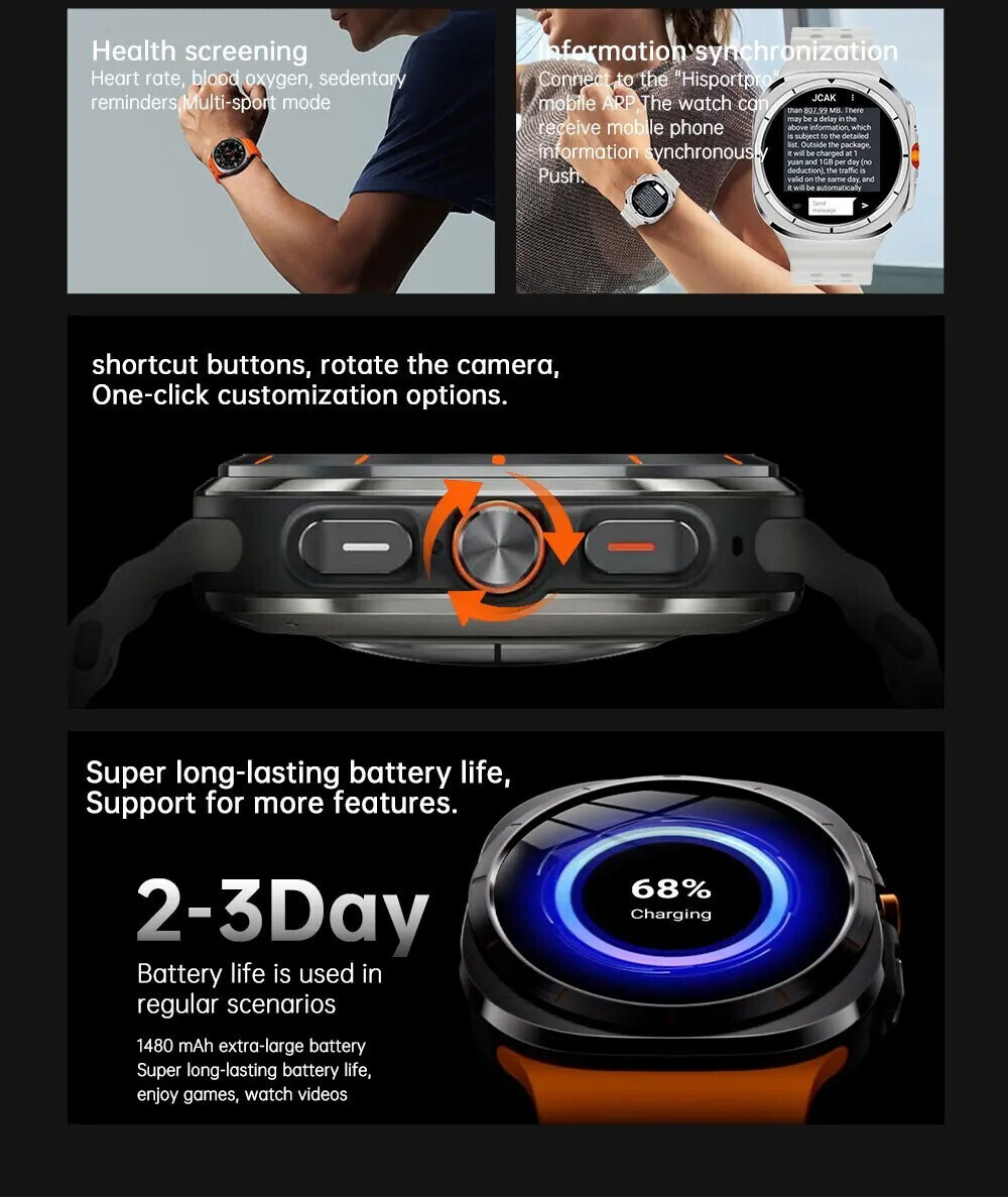 Kalobee U8 Ultra Smartwatch with Heart Rate Monitor Black view 7