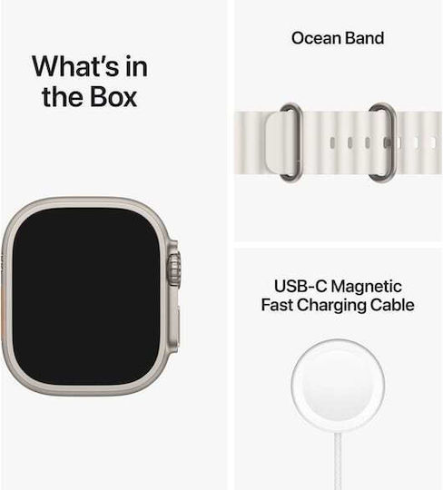Apple Watch Ultra Titanium 49mm Waterproof with eSIM and Heart Rate Monitor (White Ocean Band) view 9