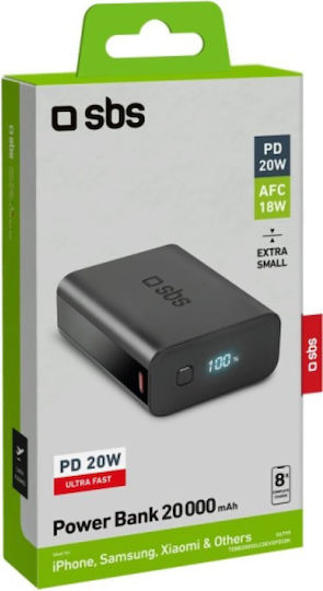 SBS Power Bank 20000mAh 20W with USB-A Port and USB-C Port Power Delivery Black view 2