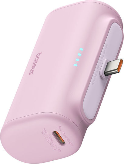 Baseus Compact Series Built-in Type-C Power Bank 5000mAh 20W with USB-C Port Power Delivery / Quick Charge 3.0 Pink