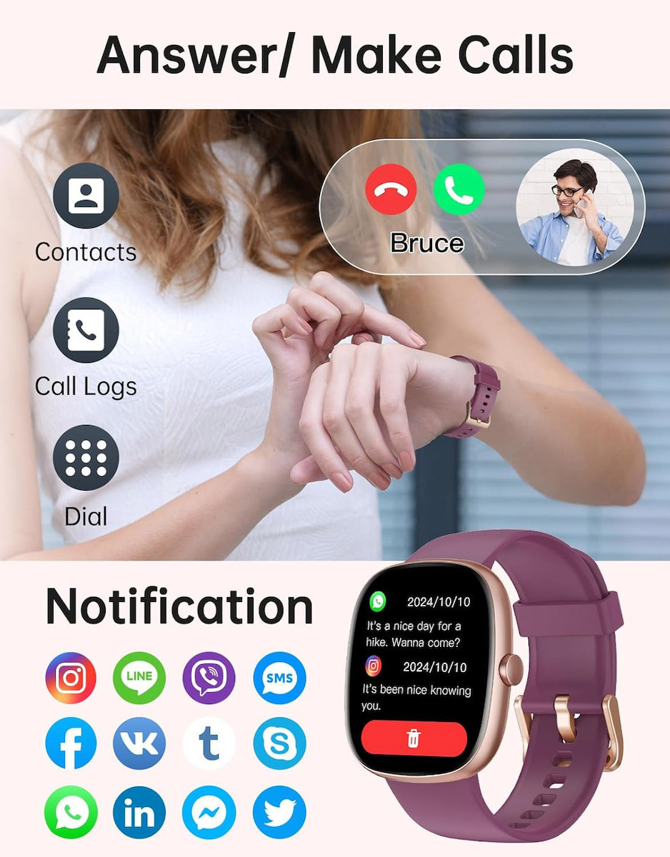 Huakua Smartwatch with Heart Rate Monitor (Purple) view 2