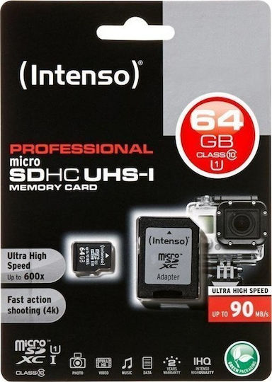 Intenso Professional microSDXC 64GB U1 UHS-I 90MB/s With Adapter view 2