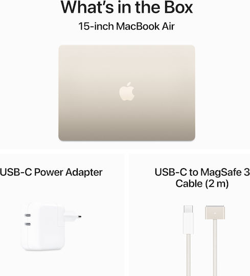 Apple MacBook Air 15" (2024) 15.3" Retina Display (M3-8-core/8GB/256GB SSD) Starlight (GR Keyboard) view 9