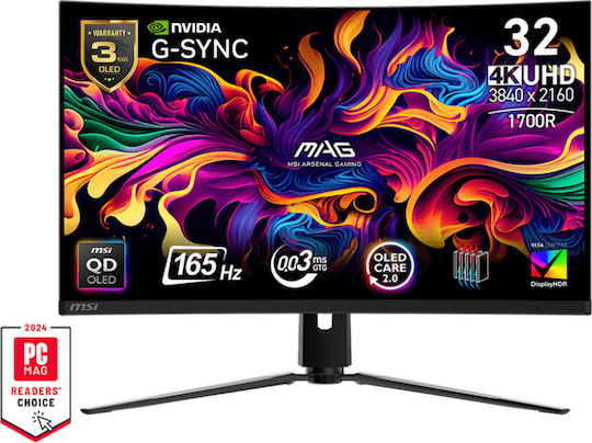 MSI MAG 321CUP QD-OLED HDR Curved Monitor 31.5" 4K 3840x2160 165Hz with Response Time 0.03ms GTG