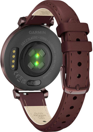 Garmin Lily 2 Classic Aluminium Waterproof Smartwatch with Heart Rate Monitor (Dark Bronze with Mulberry Leather Band) view 9