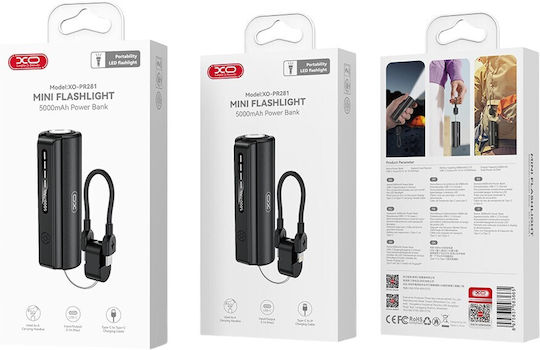 XO PR281 Power Bank 5000mAh 10.5W with USB-C Port Black view 8