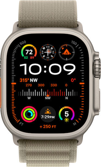 Apple Watch Ultra 2 Titanium 49mm Waterproof with eSIM and Heart Rate Monitor (Olive Alpine Loop - Small) view 1