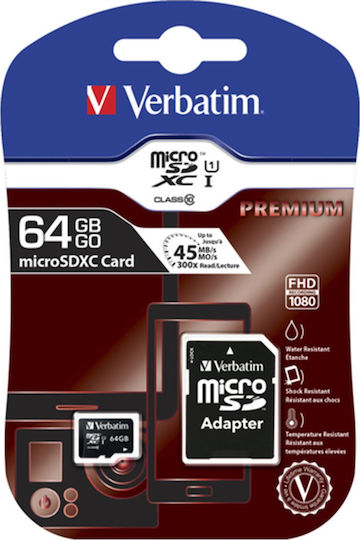 Verbatim Premium microSDXC 64GB U1 V10 A1 UHS-I 90MB/s with Adapter view 4