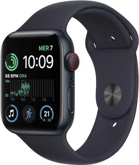 Apple Watch SE 2022 Cellular Aluminium 44mm Waterproof with eSIM and Heart Rate Monitor (Midnight with Midnight Sport Band) view 2