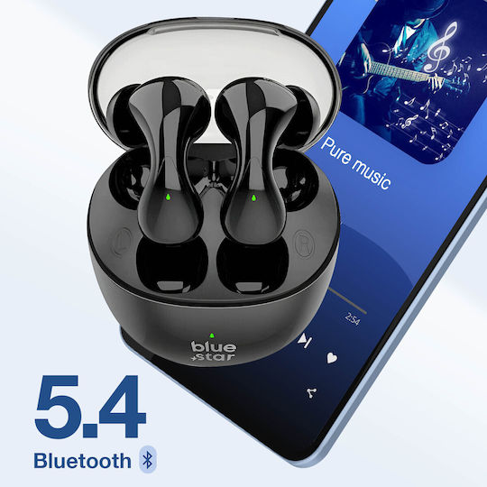 Blue Star BK99 In-ear Bluetooth Handsfree Earphones with Charging Case Black view 3