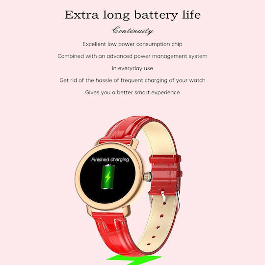 Aoke QW23 Smartwatch with Heart Rate Monitor (Gold case / red leather strap) view 9