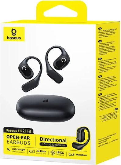 Baseus Eli 2i Fit Open Ear Bluetooth Handsfree Headphones with Sweat Resistance and Charging Case Black view 3