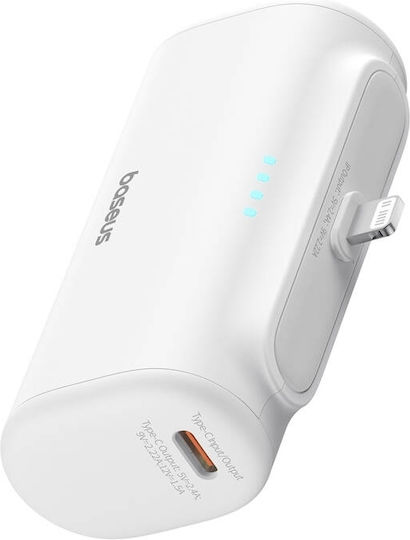 Baseus Compact Series Built-in Type-C Power Bank 5000mAh 20W with USB-C Port Power Delivery / Quick Charge 3.0 White view 2