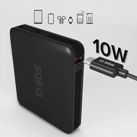 SBS NanoTube Power Bank 5000mAh 10W with USB-C Port Power Delivery Black view 8
