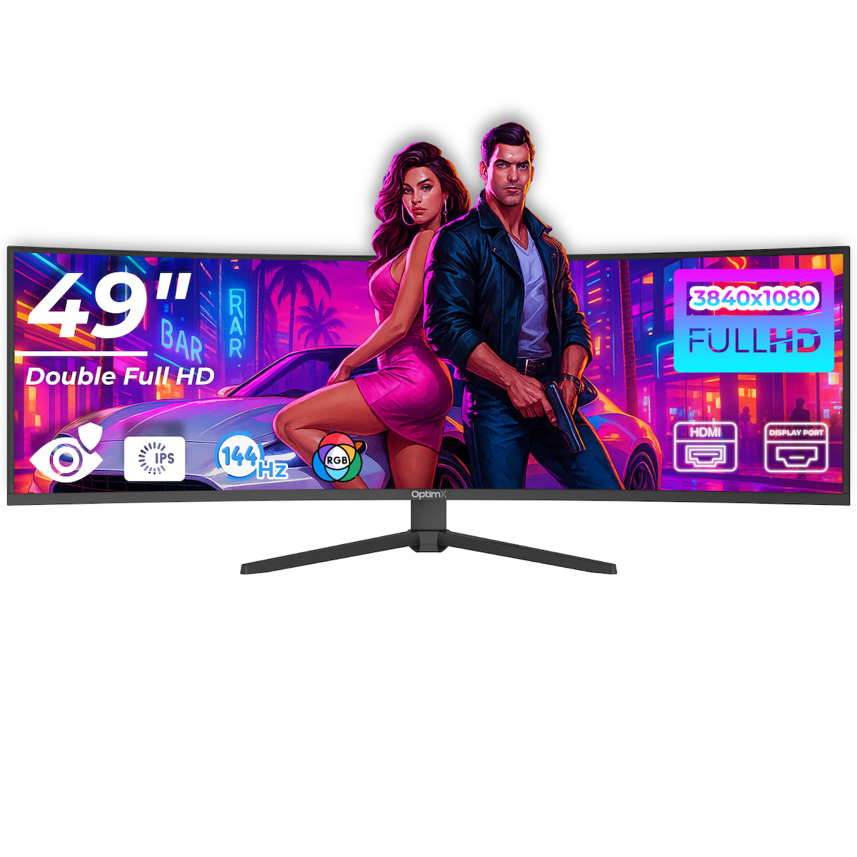 OptimX MT49j Ultrawide IPS Curved Gaming Monitor 49" 3840x1080 144Hz Silver view 1