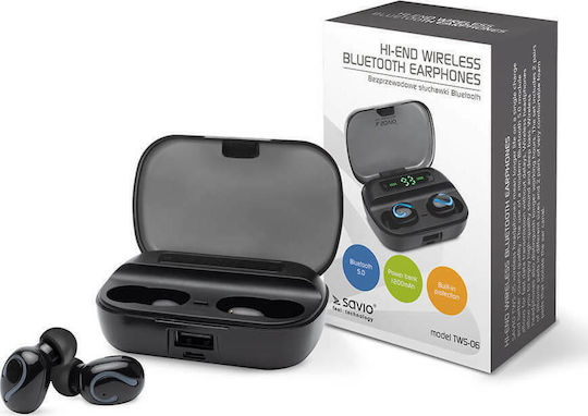 Savio TWS-06 In-ear Bluetooth Handsfree Earphones with Charging Case Black view 3