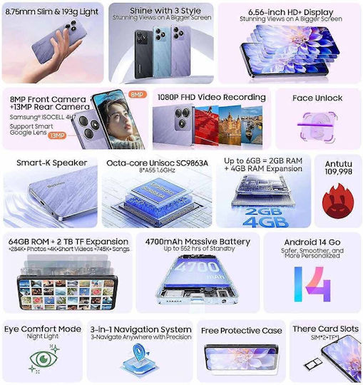 BlackView Wave 8C Dual SIM (2GB/64GB) Sunset Purple view 4