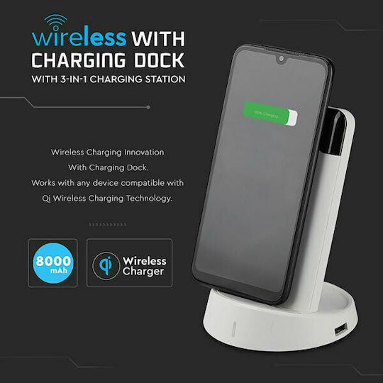 V-TAC VT-3509 Power Bank 8000mAh with 2 USB-A Ports White view 4
