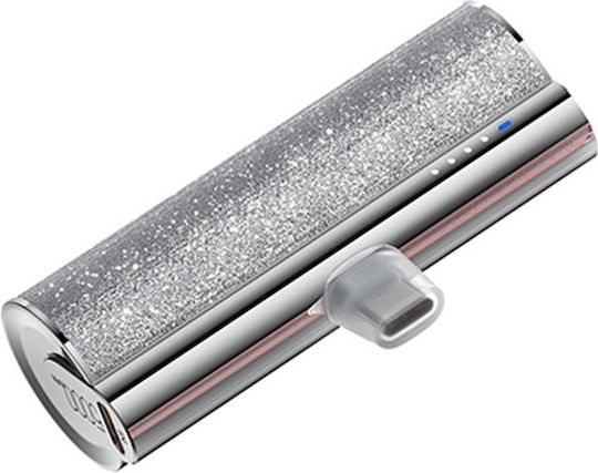 Veger W0573 Power Bank 5000mAh 12W with USB-C Port Power Delivery Glitter Silver