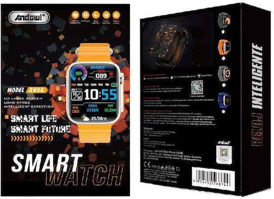 Andowl QU50 HD Smartwatch with Heart Rate Monitor (Grey / Blue Strap) view 2