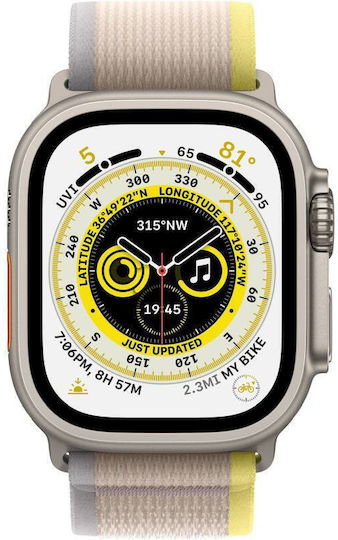 Apple Watch Ultra Titanium 49mm Waterproof with eSIM and Heart Rate Monitor (Yellow/Beige Trail Loop S/M) view 2