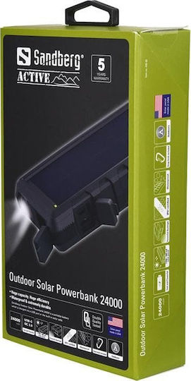 Sandberg Outdoor Solar Power Bank 24000mAh with 2 USB-A Ports and USB-C Port Quick Charge 3.0 Black vue 3