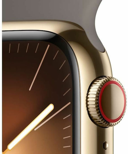 Apple Watch Series 9 Cellular Stainless Steel 41mm Waterproof with eSIM and Heart Rate Monitor (Gold with Clay Sport Band (S/M)) view 6