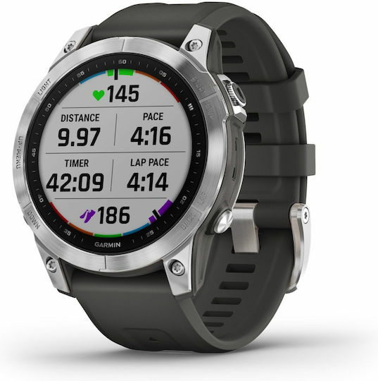 Garmin Fenix 7 Stainless Steel 47mm Waterproof Smartwatch with Heart Rate Monitor (Silver with Graphite Band) view 2