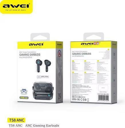 Awei T58 ANC In-ear Bluetooth Handsfree Earphones with Sweat Resistance and Charging Case Black vue 4