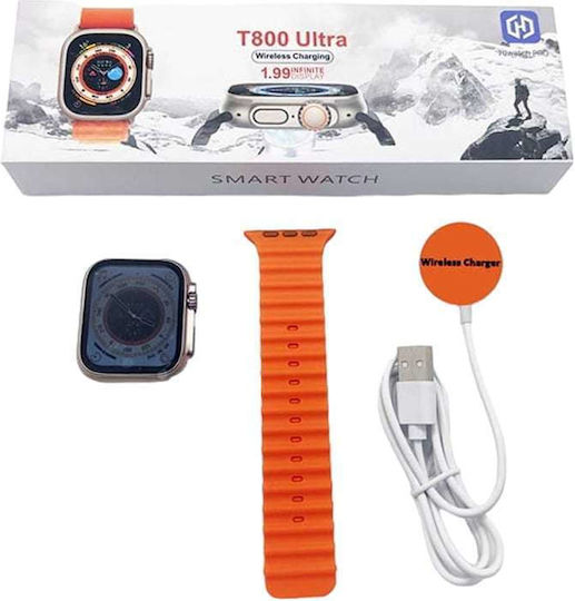 T800 Ultra 1.99 Inch Ocean Silicone Band Smart Watch Support Heart Rate Ecg Orange view 2