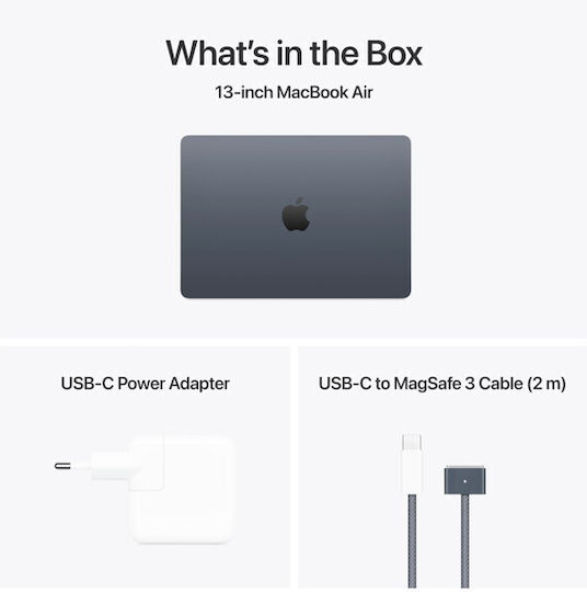 Apple MacBook Air 13.6" IPS Retina Display (M4-10‑core/16GB/256GB SSD/8-core) (70W) Midnight (GR Keyboard) vue 4