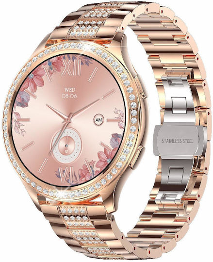 Ak53 Ip67 Bt5.2 1.32inch Smart Watch Support Voice Call Health Monitoring Style:pearl Steel Strap Gold view 1
