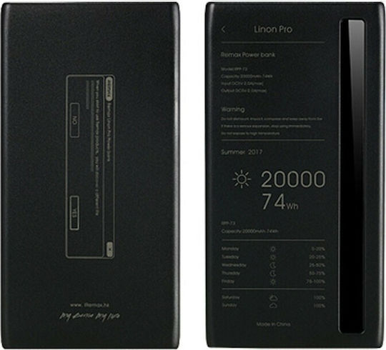 Remax Linon Pro RPP-73 Power Bank 20000mAh with 2 USB-A Ports Black