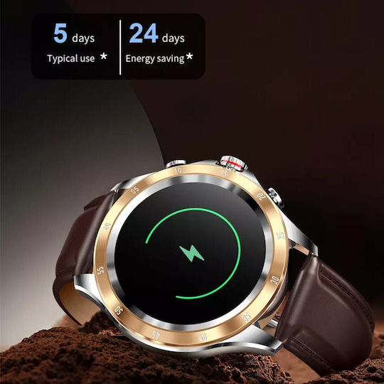 Aoke NX1 46mm Smartwatch with Heart Rate Monitor (Rose Gold / Brown) vue 7