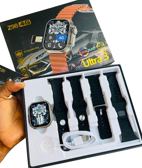 Z98 Smartwatch with SIM and Heart Rate Monitor (Black - Set of 4 straps) view 2